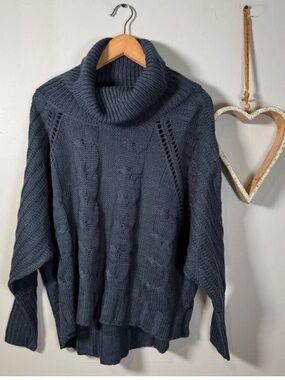 Chunky Braided Cable Stitch Knit Turtleneck Academia Cottagecore Sweater LARGE
